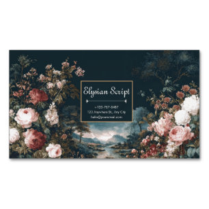 Gothic Moody Rose River Landscape Gold Frame Business Card Magnet
