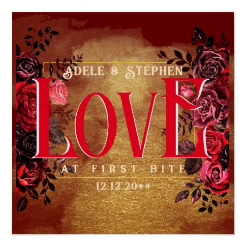 Gothic Moody Roses Love at First Bite Red and Gold Poster