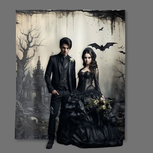 Gothic Moody Scenes Haunted Mansion Cream  Black Tapestry