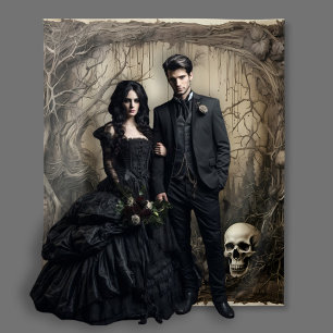Gothic Moody Scenes Skull & Spider Cream & Black Tapestry