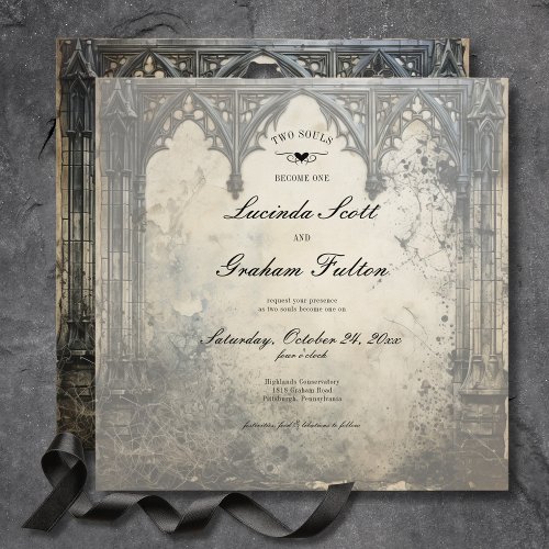 Gothic Moody Scenes Vintage Cream  Black Invitation