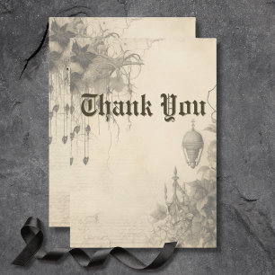 Gothic Moody Scenes Vintage Cream & Black Wedding Thank You Card