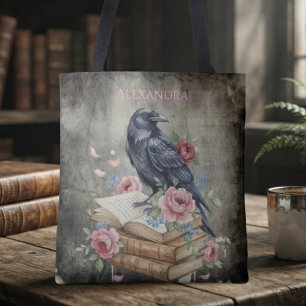 Gothic Moody Slate Literary Raven Tote Bag