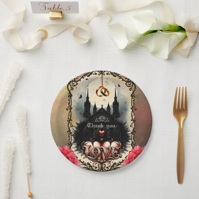 Gothic Moon –Eternal Love Beneath the Midnight Sky Paper Plates (Wedding)