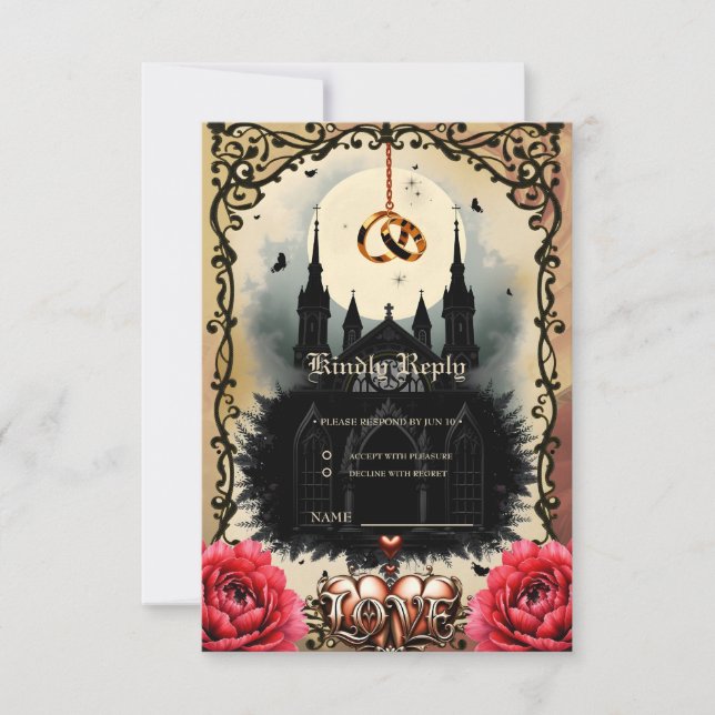Gothic Moon –Eternal Love Beneath the Midnight Sky RSVP Card (Front)