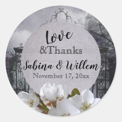 Gothic Moon Floral LoveThanks Favor Sticker