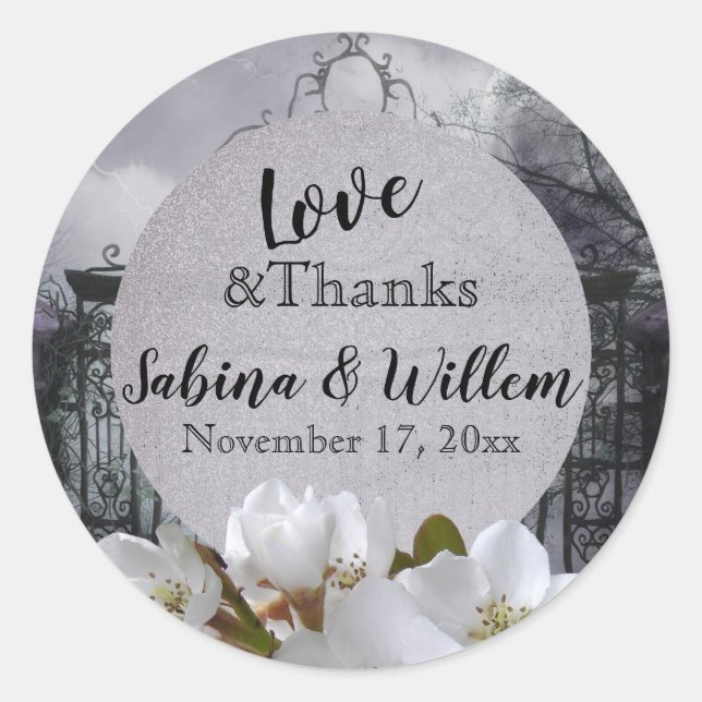 Gothic Moon Floral Love&Thanks Favor Sticker (Front)
