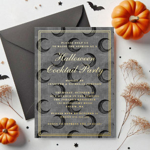 Gothic Moon Halloween Cocktail Party Gold Foil Invitation