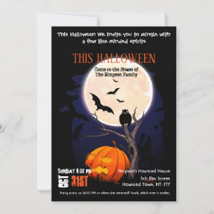 gothic moon haunted not scary owl halloween party invitation