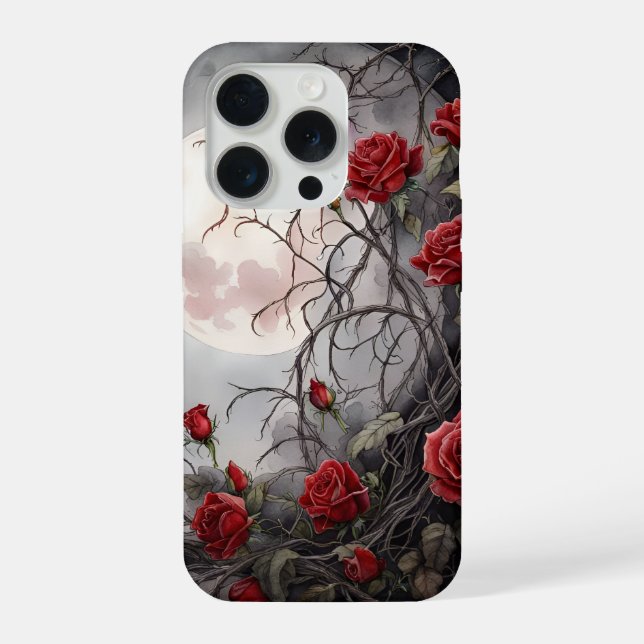 Gothic Moon & Red Rose Iphone Case (Back)