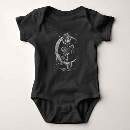 Gothic Moon Rose Crescent Witchy Art Baby Bodysuit