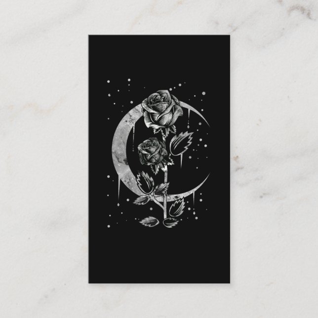 Gothic Moon Rose Crescent Witchy Art Business Card (Front)