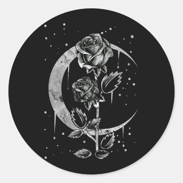 Gothic Moon Rose Crescent Witchy Art Classic Round Sticker (Front)
