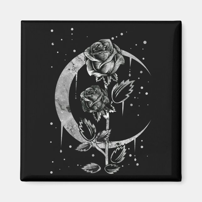 Gothic Moon Rose Crescent Witchy Art Magnet (Front)