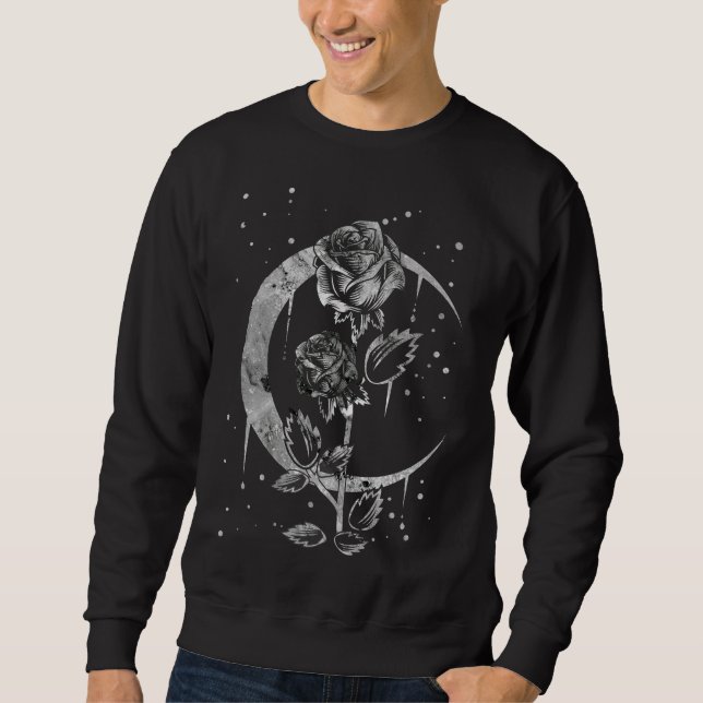 Gothic Moon Rose Crescent Witchy Art Sweatshirt (Front)