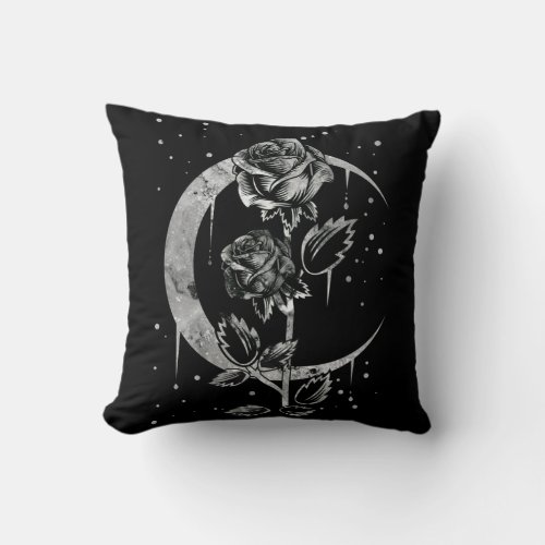 Gothic Moon Rose Crescent Witchy Art Throw Pillow