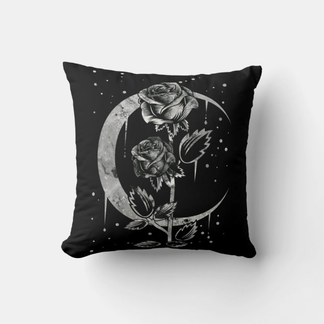Gothic Moon Rose Crescent Witchy Art Throw Pillow (Front)
