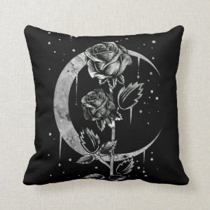 Gothic Moon Rose Crescent Witchy Art Throw Pillow