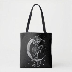 Gothic Moon Rose Crescent Witchy Art Tote Bag