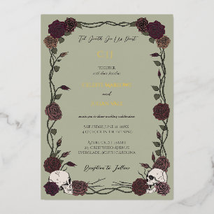 Gothic Moss Green Til Death Wedding Foil Invitation