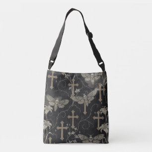 Gothic Moth & Cross Damask Tote Bag – Dark Vintage