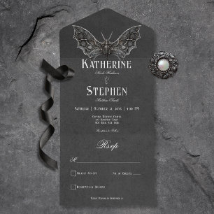 Gothic Moth Moody Black & White Dinner All In One Invitation