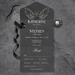 Gothic Moth Moody Black & White Dinner All In One Invitation