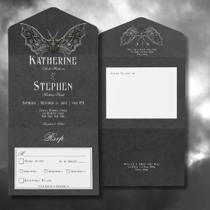 Gothic Moth Moody Black & White No Dinner All In One Invitation