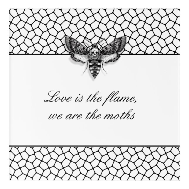 Gothic Moth Skull Wedding Acrylic Word Art – Black (Front)