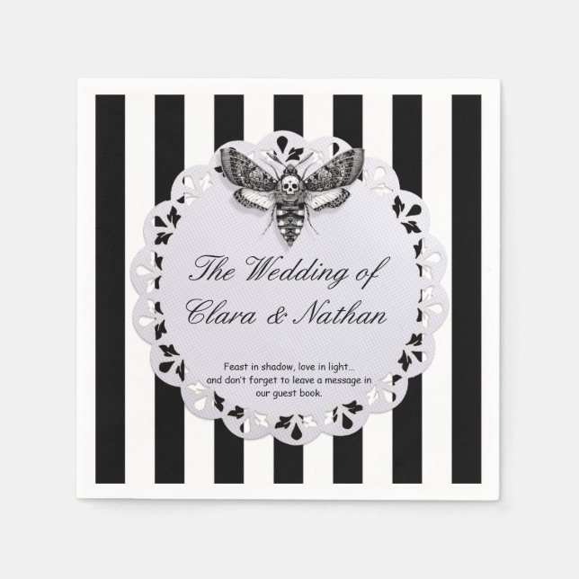Gothic Moth Skull Wedding – Dark Elegant  Napkins (Front)