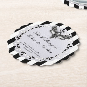 Gothic Moth Skull Wedding – Dark Elegant Paper Coaster