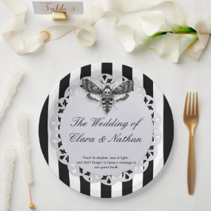 Gothic Moth Skull Wedding – Dark Elegant  Paper Plates