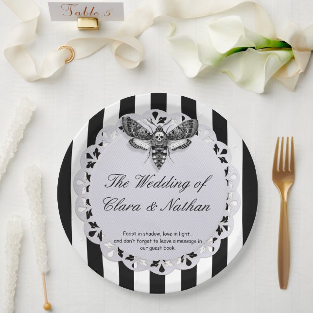 Gothic Moth Skull Wedding – Dark Elegant  Paper Plates (Wedding)