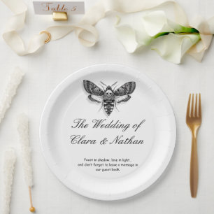 Gothic Moth Skull Wedding – Dark Elegant  Paper Plates