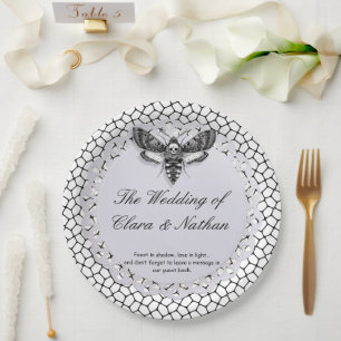 Gothic Moth Skull Wedding – Dark Elegant  Paper Plates