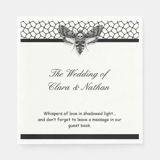 Gothic Moth Skull Wedding Program – Dark Elegant  Napkins (Front)