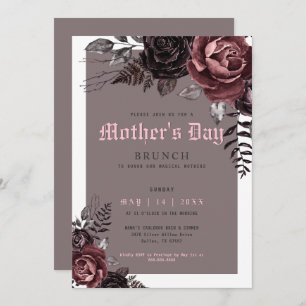 Gothic Mother's Day Brunch Burgundy Flowers Party Invitation