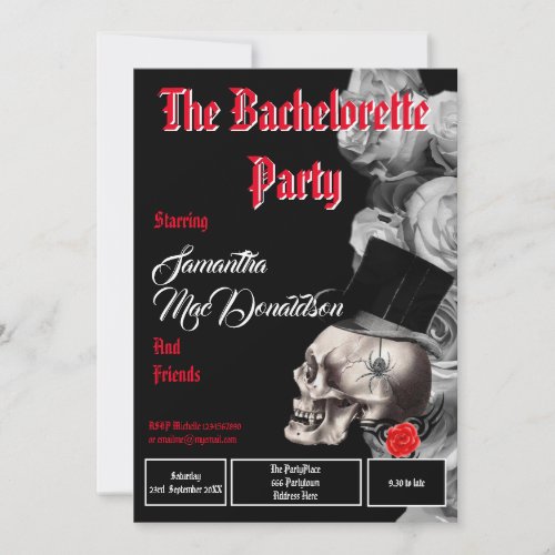 Gothic movie style  bachelorette party invitation
