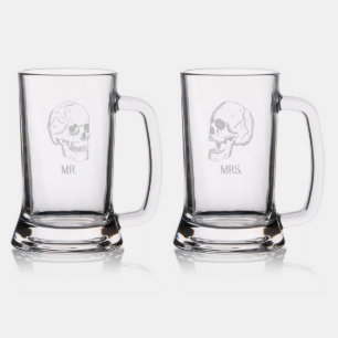Gothic Mr and Mrs Skull Etched Glasses