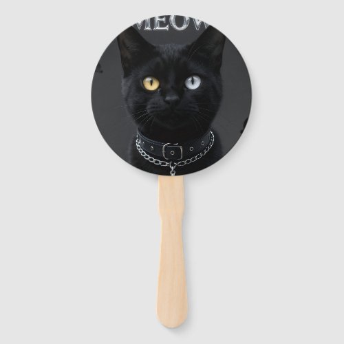 Gothic Mystic: Black Cat & Chrome "MEOW" Aesthetic Hand Fan