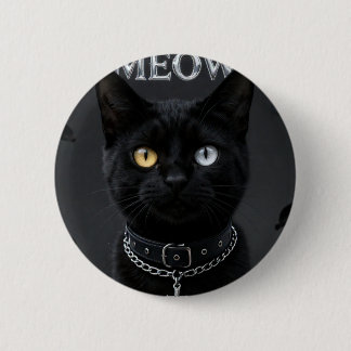 Gothic Mystic: Black Cat with Heterochromia Eyes & Button