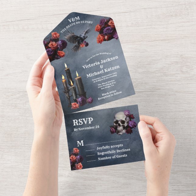 Gothic Mystical Moody Floral Wedding All In One Invitation (Tearaway)