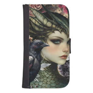 Gothic Mythological Nymph Fantasy Dragon Collage Galaxy S4 Wallet Case