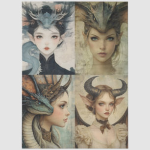 Gothic Mythological Nymph Fantasy Dragon Collage Tissue Paper