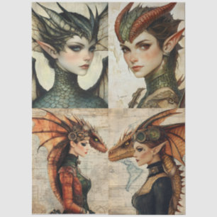 Gothic Mythological Nymph Fantasy Dragon Collage Tissue Paper