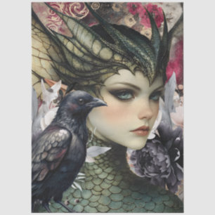 Gothic Mythological Nymph Fantasy Dragon Collage Tissue Paper