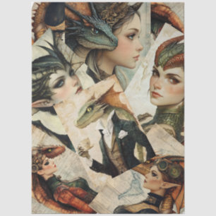 Gothic Mythological Nymph Fantasy Dragon Collage Tissue Paper