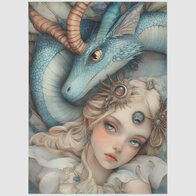Gothic Mythological Nymph Fantasy Dragon & Girl Tissue Paper (Front)