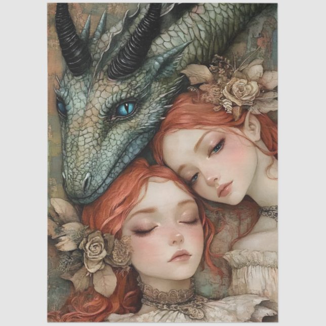 Gothic Mythological Nymph Fantasy Dragon Tissue Paper (Front)