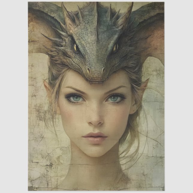 Gothic Mythological Nymph Fantasy Dragon Tissue Paper (Front)